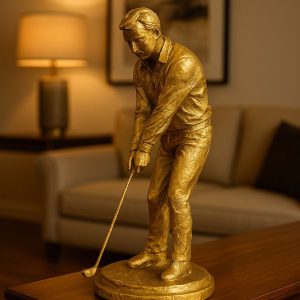 Golden golfer statue