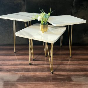 Hairpin Leg White Marble Nesting Tables
